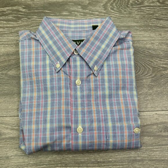 Orvis Dress Shirt Men's Large Blue Plaid Geometric Button Up Oxford Long Sleeve - Picture 13 of 14